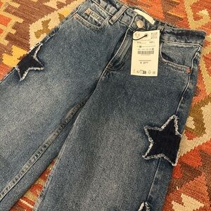 NWT - Zara Blue Denim Jeans with Star Accents